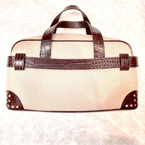 Vintage Diane Von Furstenberg Croc Embossed Leather and Cream Canvas Handbag - Picture 1 of 11